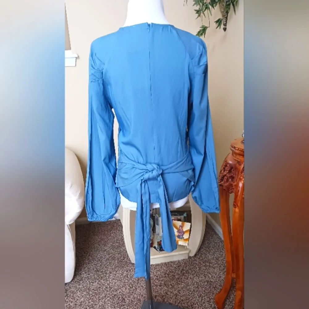 Citrus Apparel Blue Balloon Sleeve Blouse Medium NWT - Picture 5 of 15